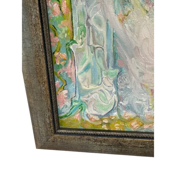 Original Framed Painting Guanyin Overlooking Little Girl Cherry Blossom Tree - Picture 5 of 7